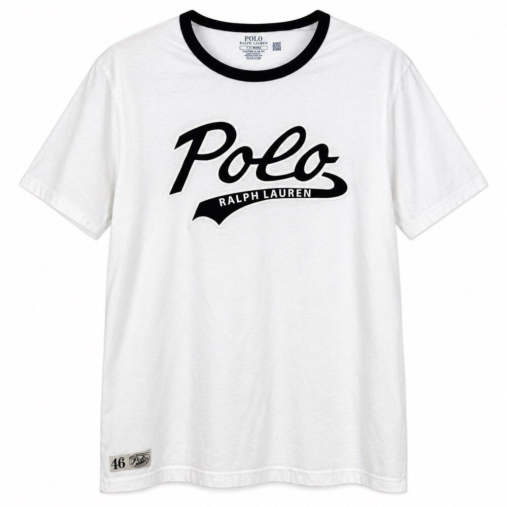 Polo Ralph Lauren Logo Ringer T Shirt  Men’s Large Custom Slim Fit White Black
